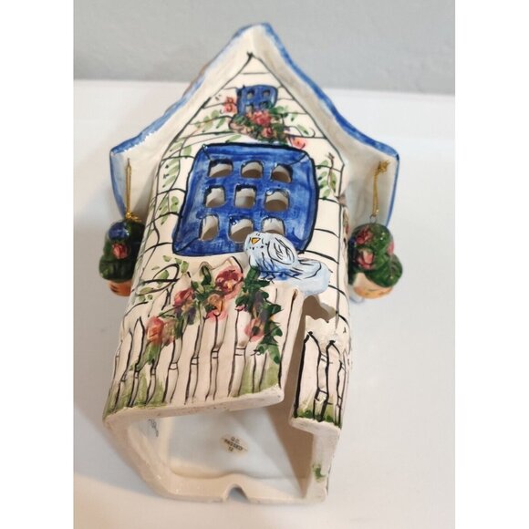 Blue Sky Heather Goldminc Tea light House Cottage Flower Blue Bird Candle Holder - Picture 12 of 16
